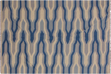 Flat Weave Kilim, Antique, Navaho, Vintage, Handmade, Modern Kilim Ivory Blue Hand-Woven Rectangle 100% Wool Area Rug 5 x 7